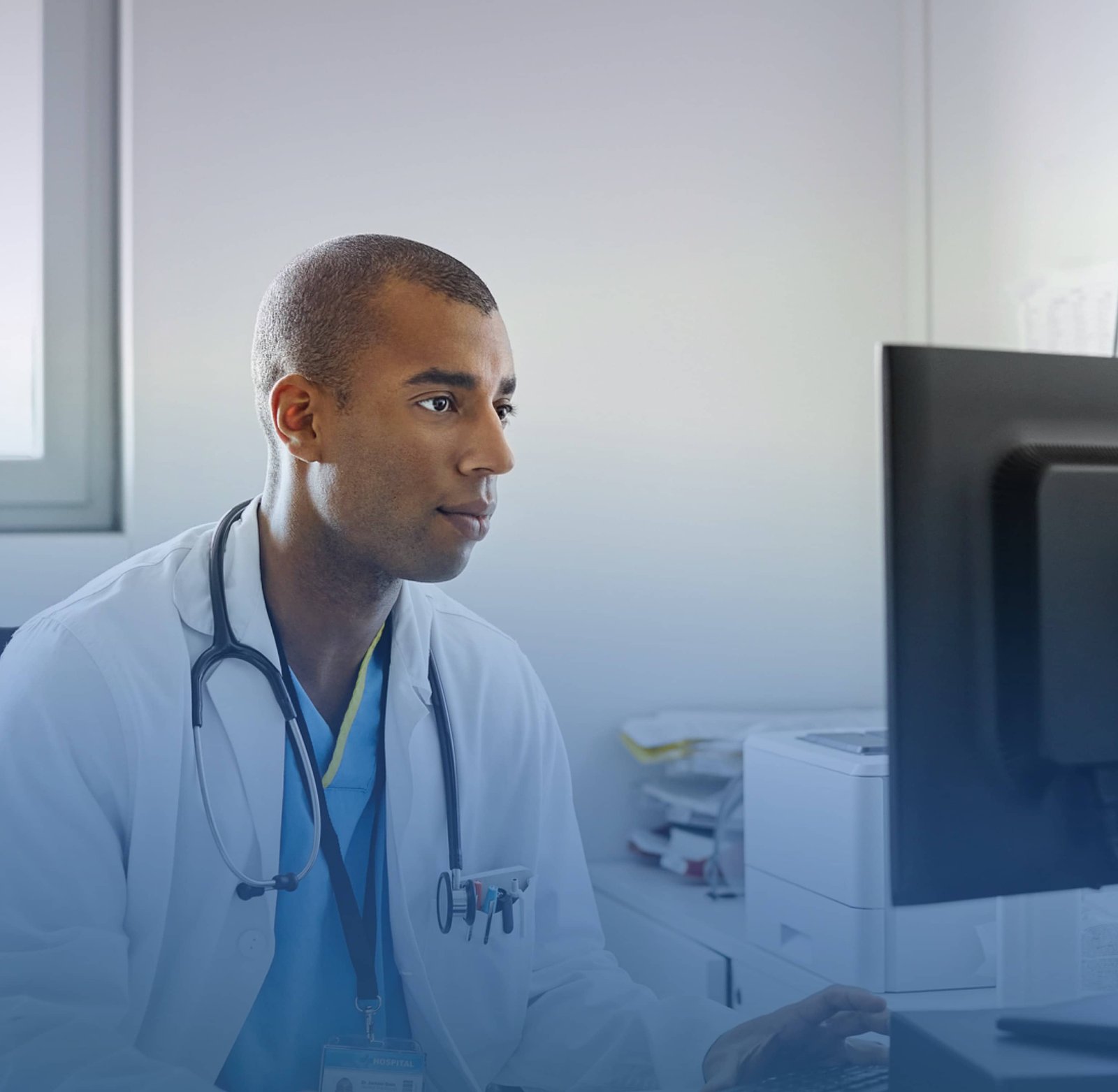Healthcare professional intently watching something